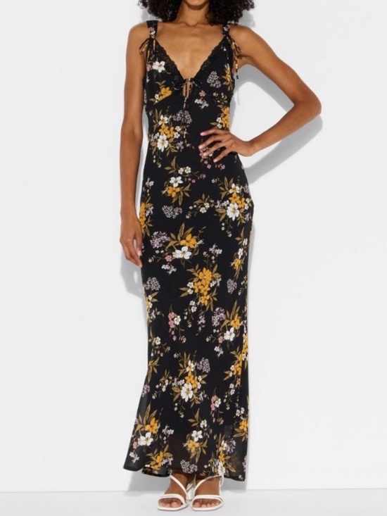 wild fable Dresses & Skirts - Wild Fable Lace Trim Maxi Empire Waist Black Floral Dress Size Large NWT